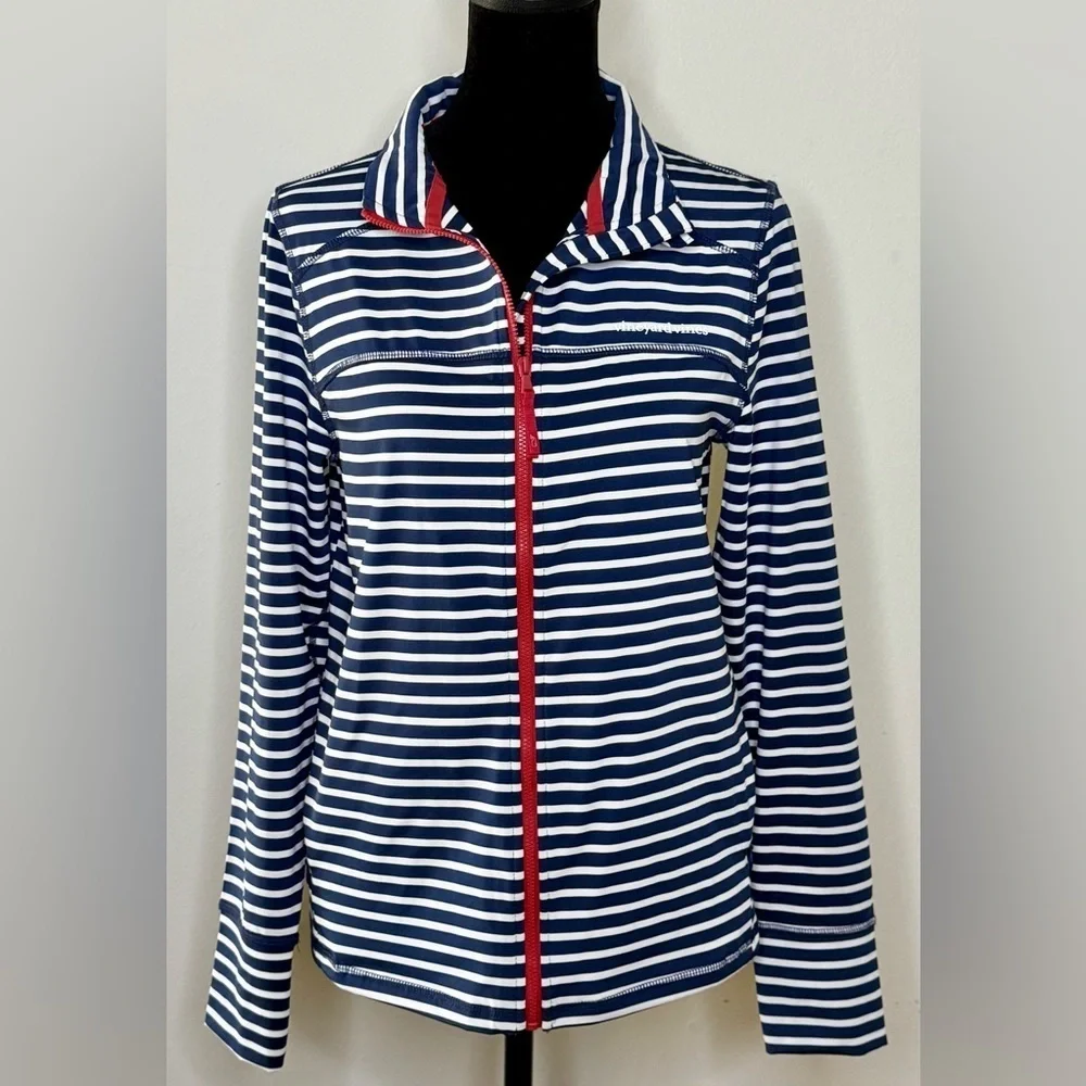 Vineyard Vines navy and white stripe summer beach jacket preppy nautical XS EUC